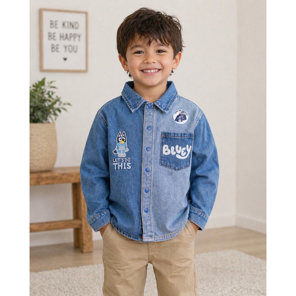 Bluey Denim Jacket Kids Button Up Cartoon Jean Jacket Toddler Boys